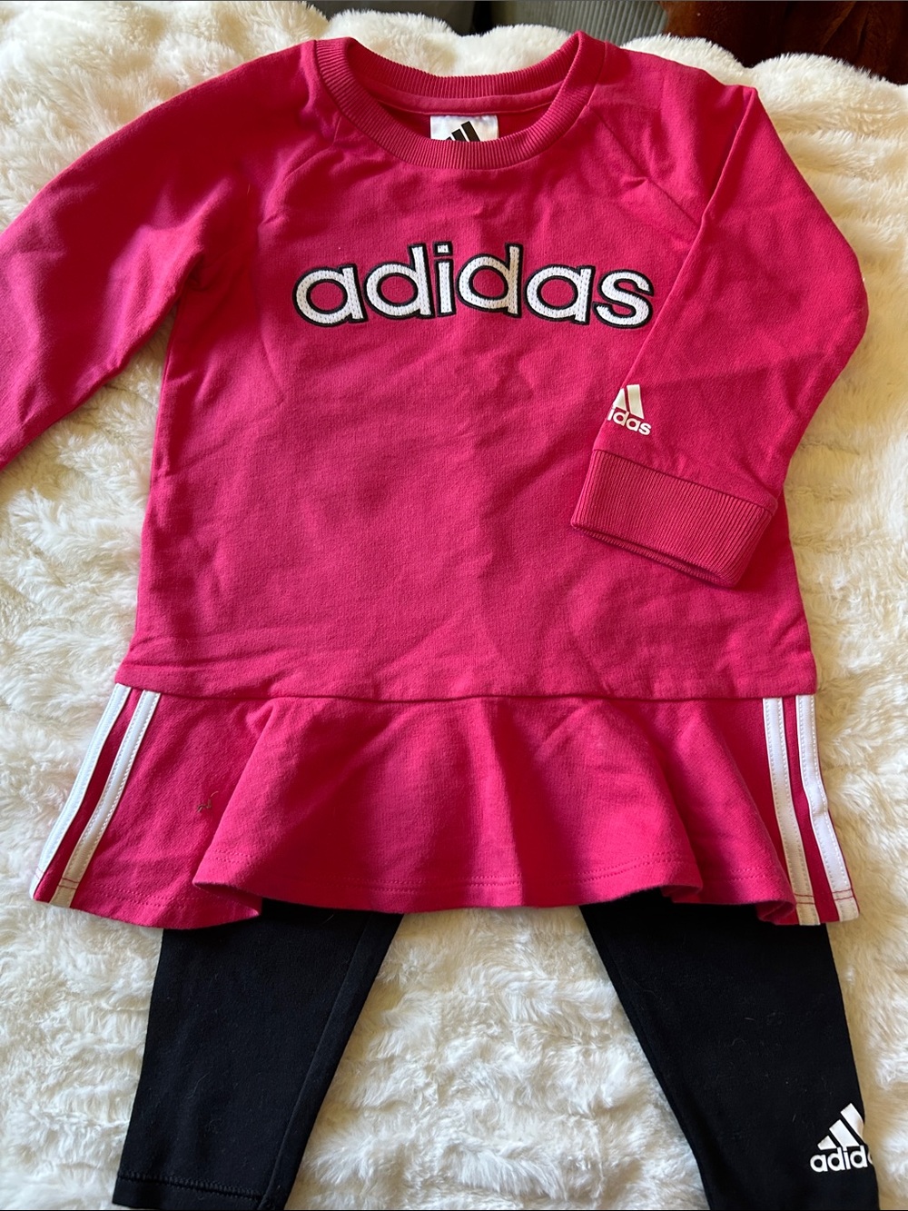 adidas Hot Pink Girls' Logo Sweatshirt Dress with Black Leggings